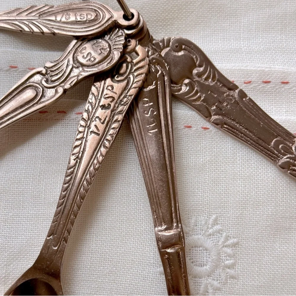 Anthropologie Vintage Flatware Measuring Spoons Safety Pin Copper Set Of 6 Rare